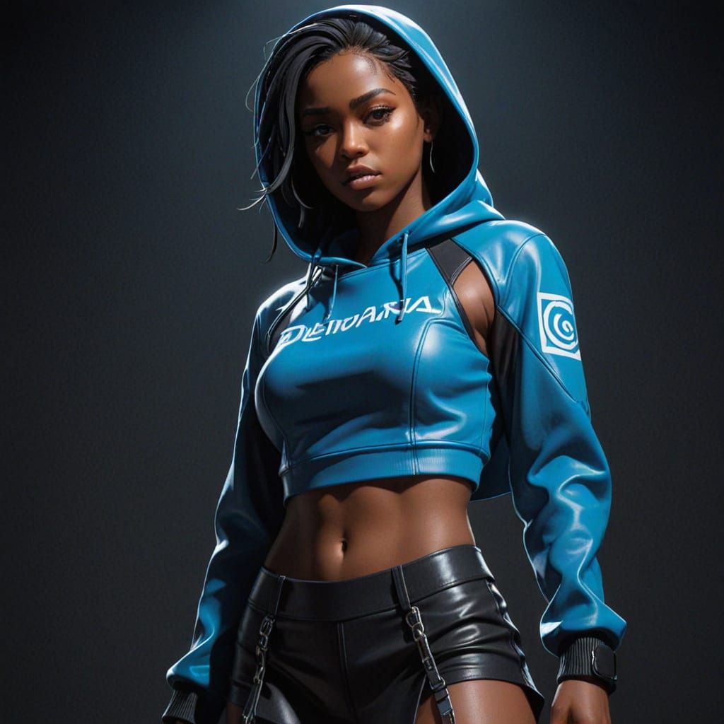 Futuristic Goddess in Neon Blue Accents