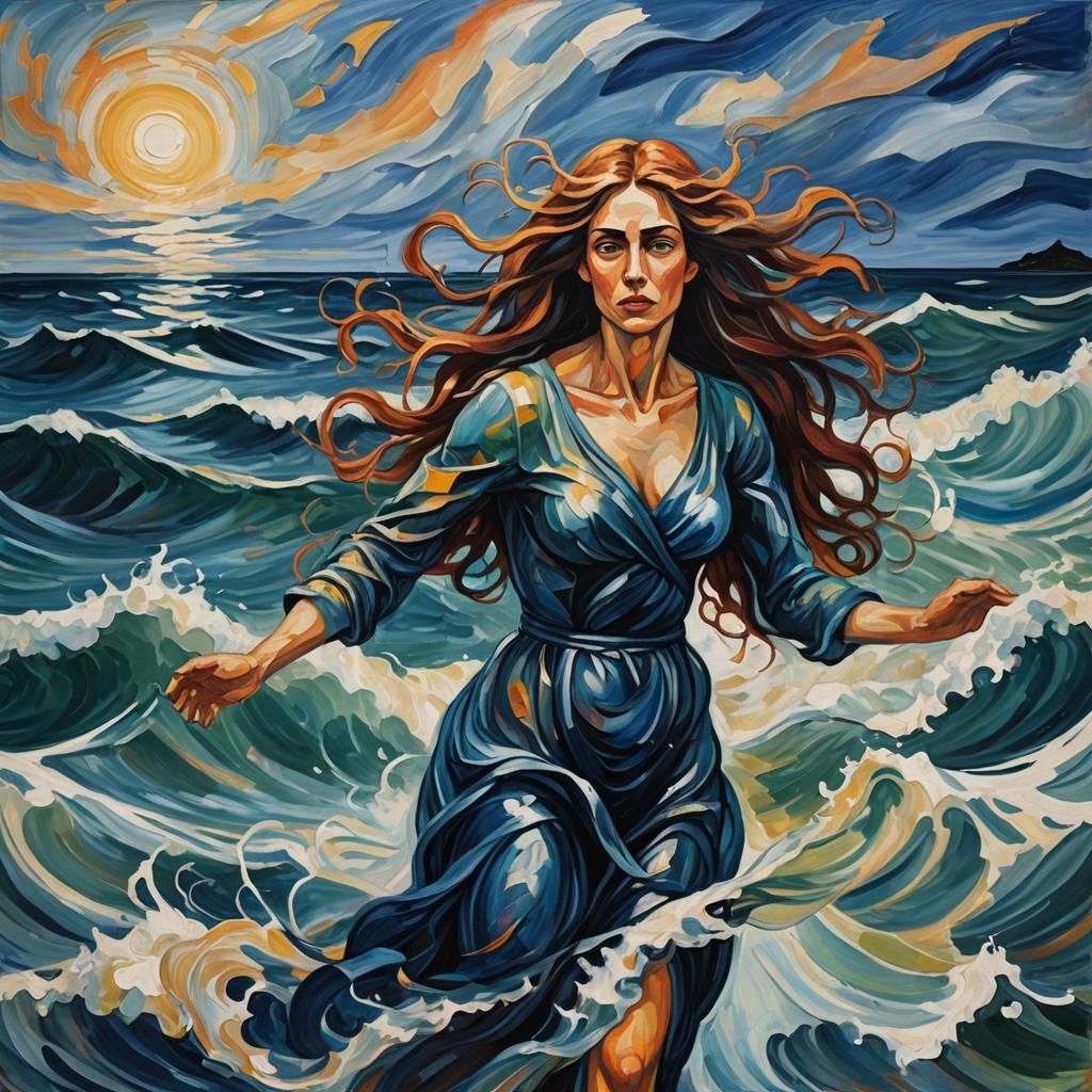 Venus Emerges from Sea: Expressionist Oil Painting