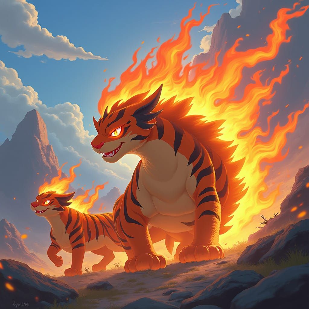 Tiger-Inspired Pokémon Triad: Emberkit, Pyropard, Infernox