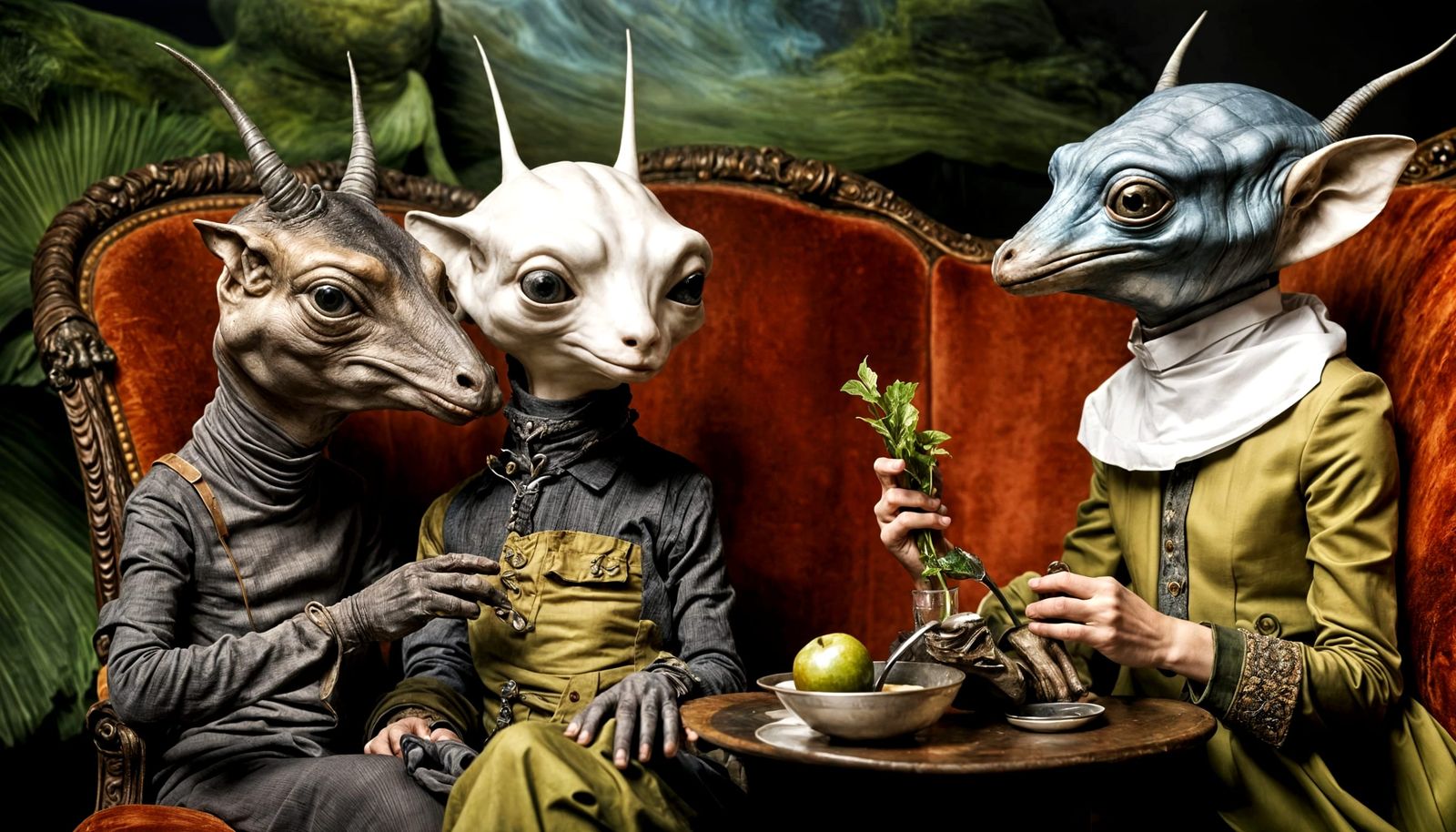 Surreal Alien Celebration in Restaurant: Masterpiece Paintin...