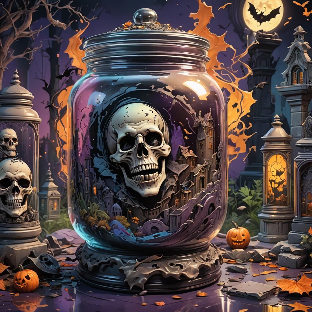 Haunted Mansion in a Jar: Hyperrealistic Concept Art