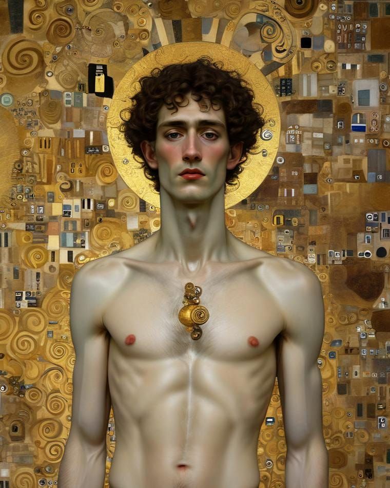 Ethereal Male Portrait in Art Nouveau Style