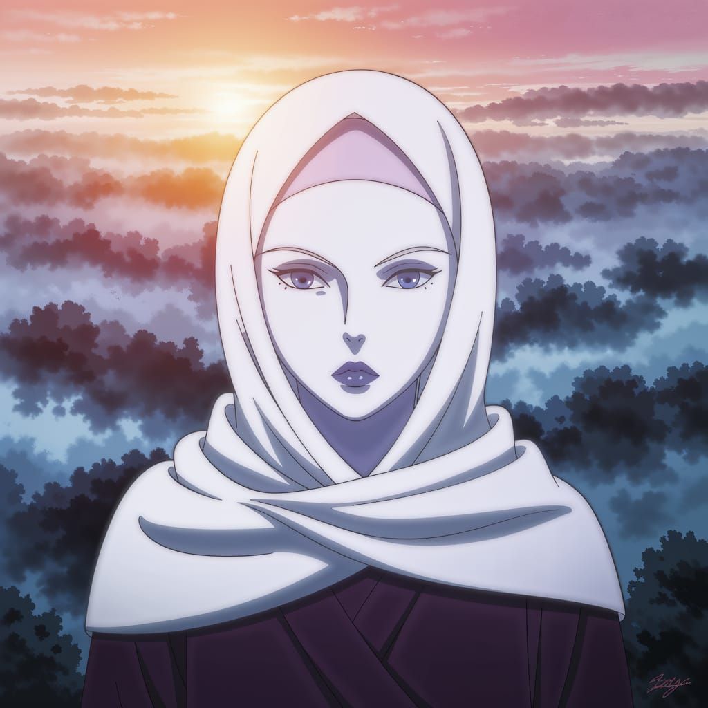 Ethereal Albinistic Mystic in Sunset Glow