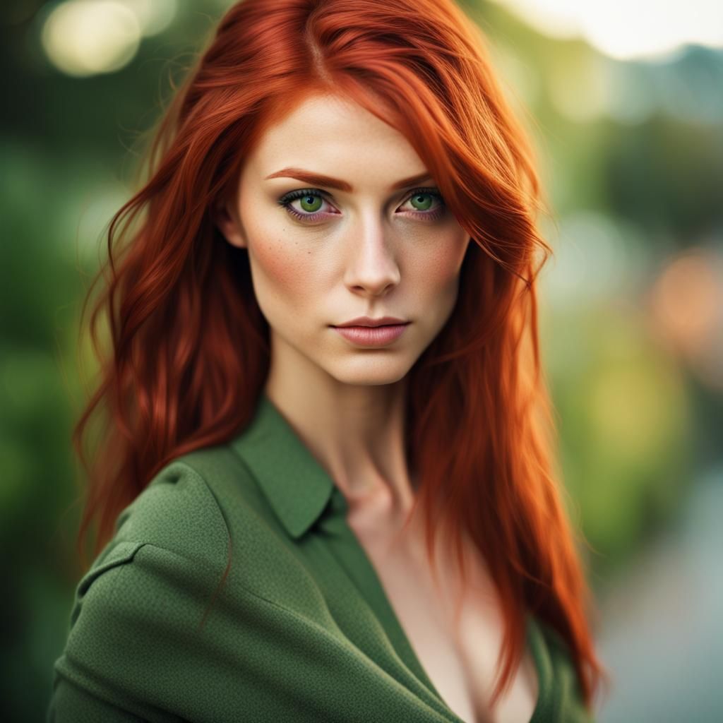 Red-Haired Woman with Green Eyes: Professional Photography