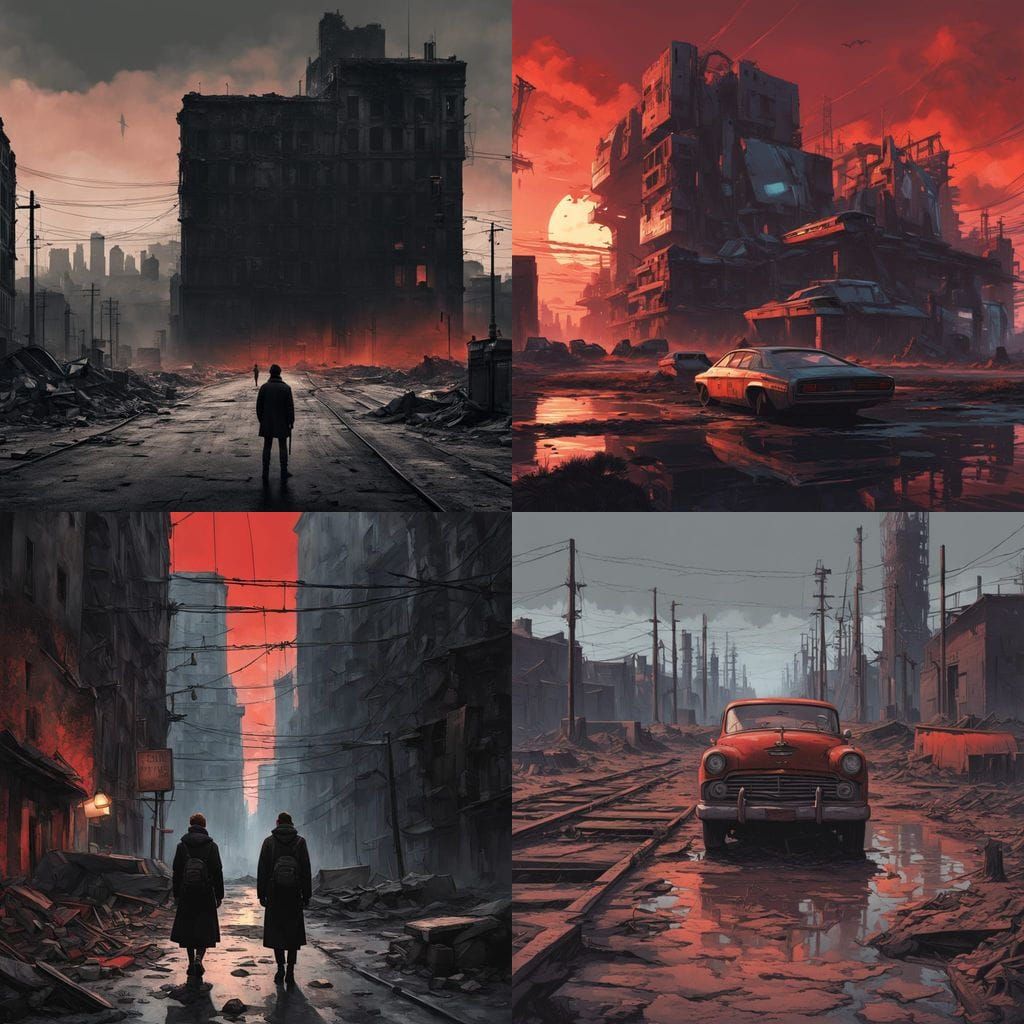 Crumbling Metropolis at Dusk in a Moody, Hyperrealistic Styl...