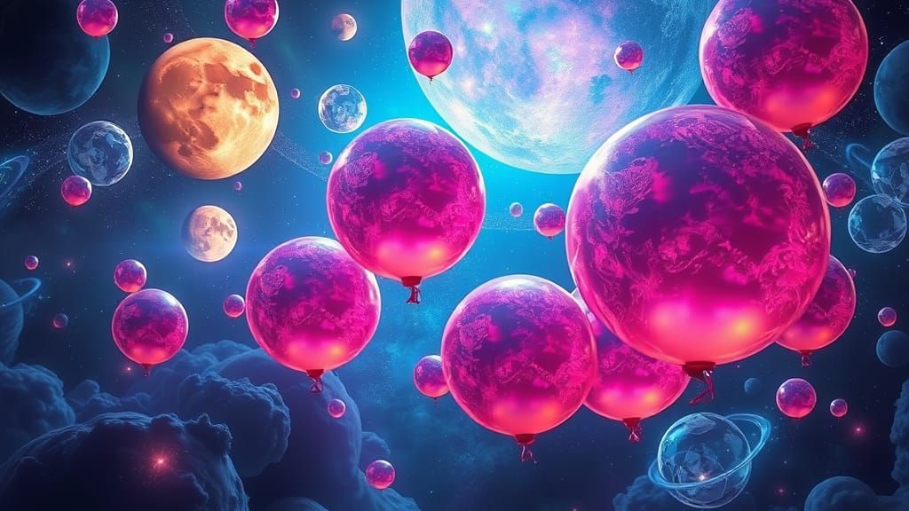 Vibrant Balloon Cosmos in Hyperrealistic Style