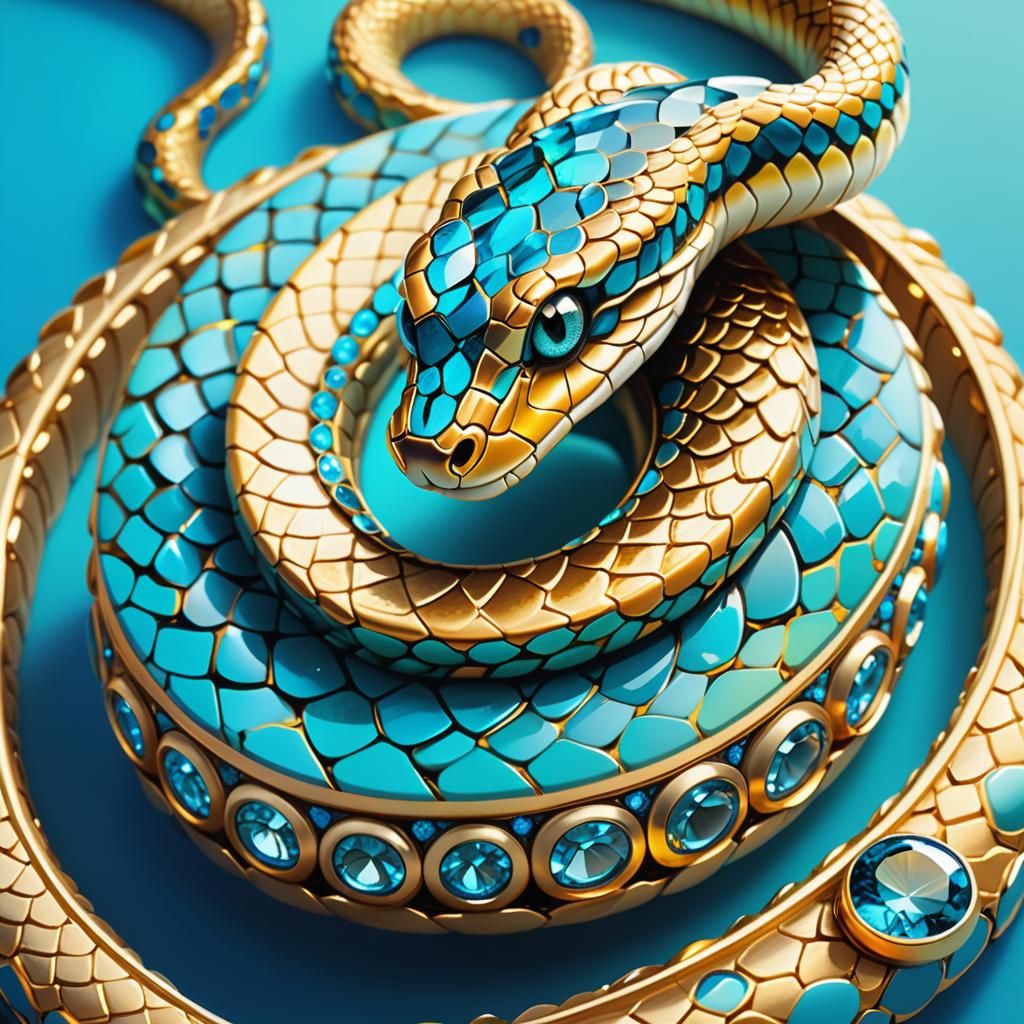Turquoise Snake with Topaz, Fantasy Concept Art