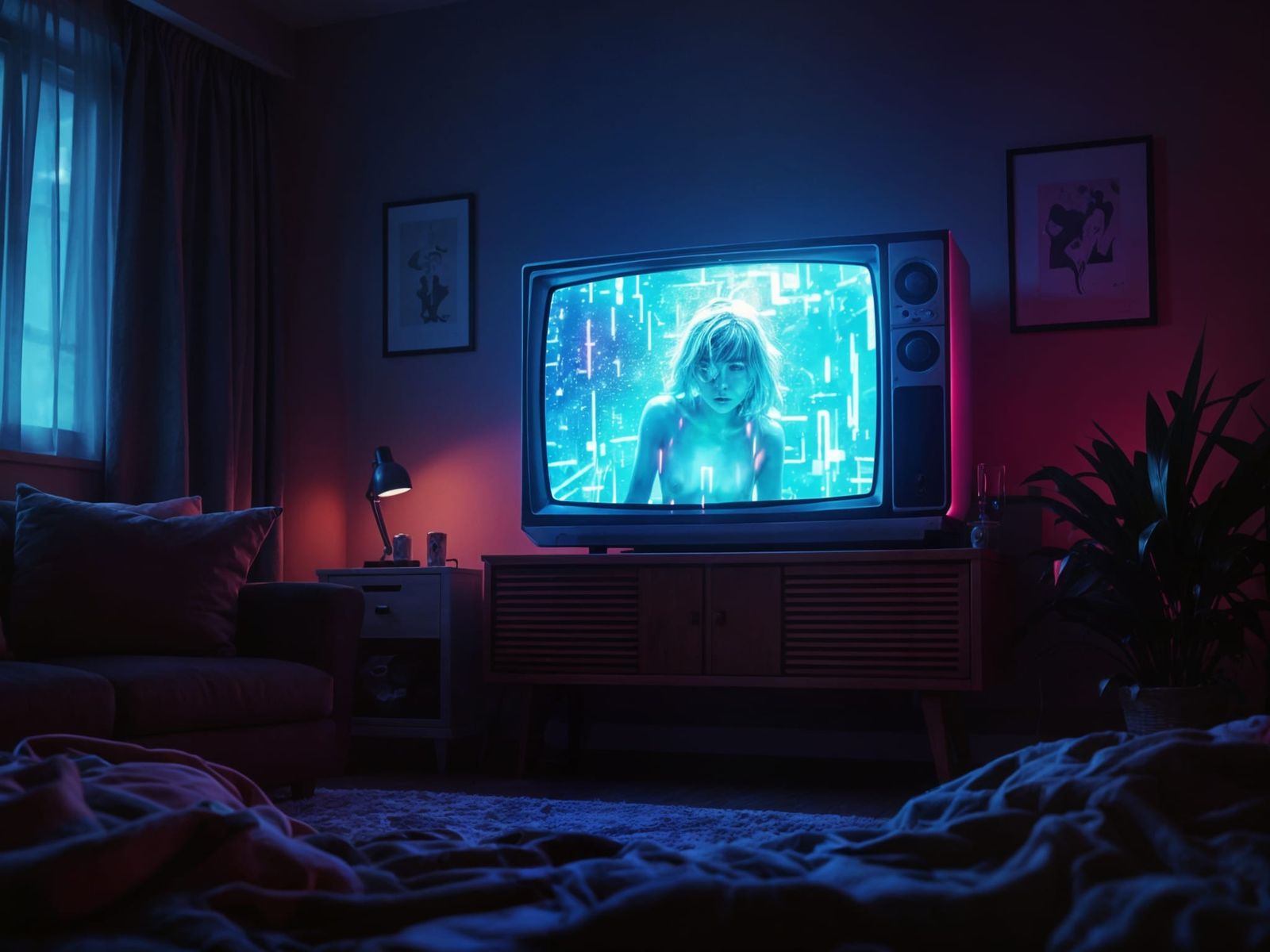 Retrofuturistic Woman Crawls out of TV Screen