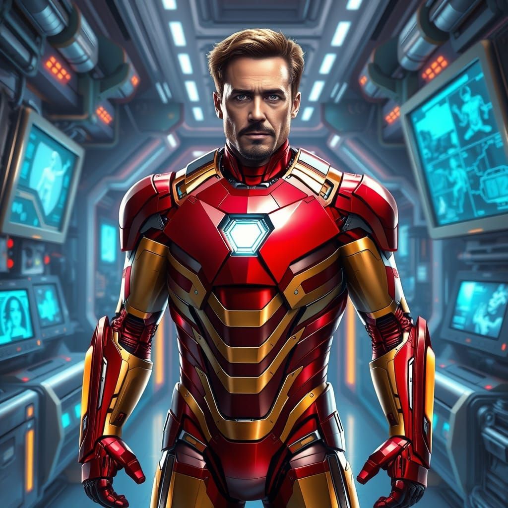 Iron Man in High-Tech Futuristic Laboratory