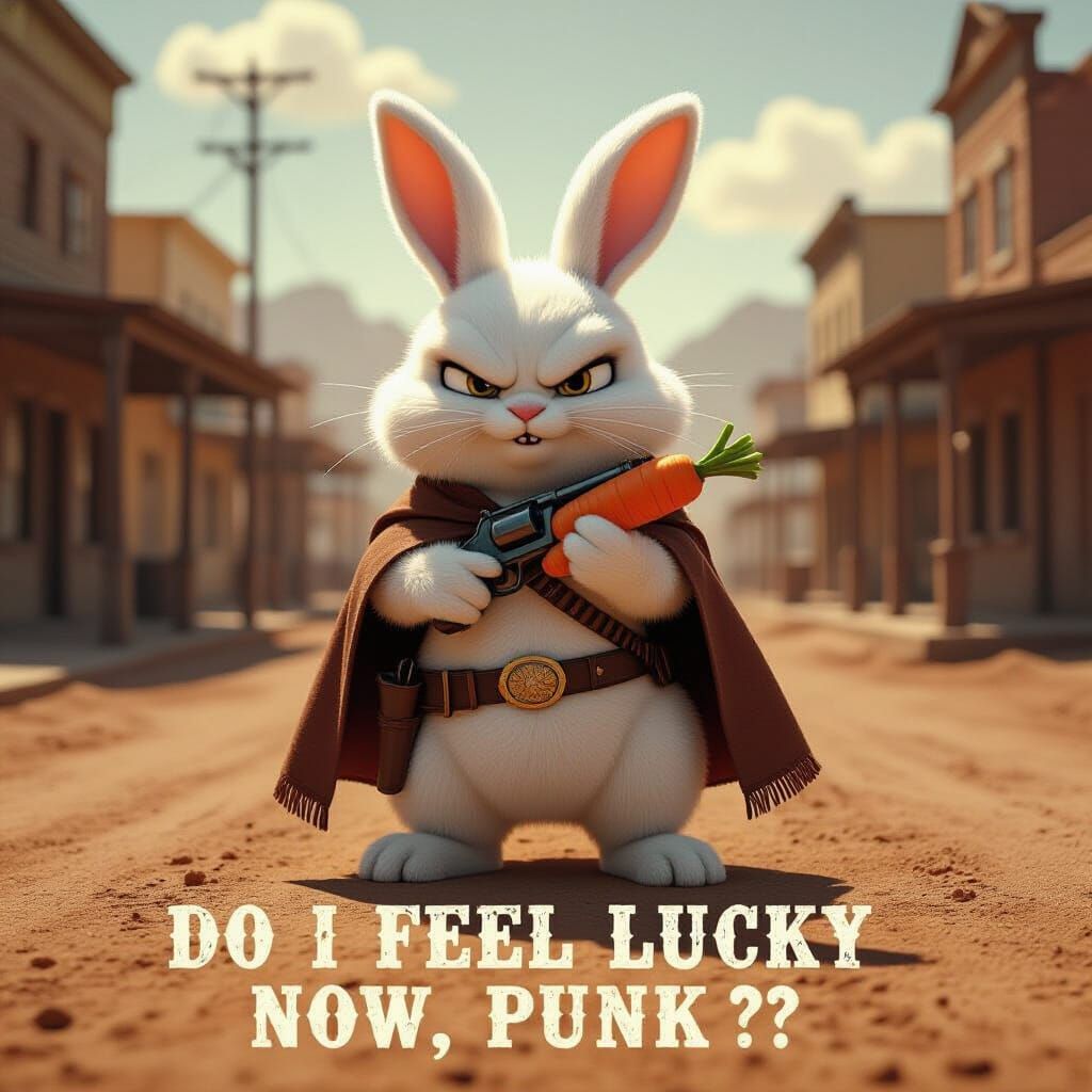 Cartoon Bunny Western Showdown in Sepia Tones