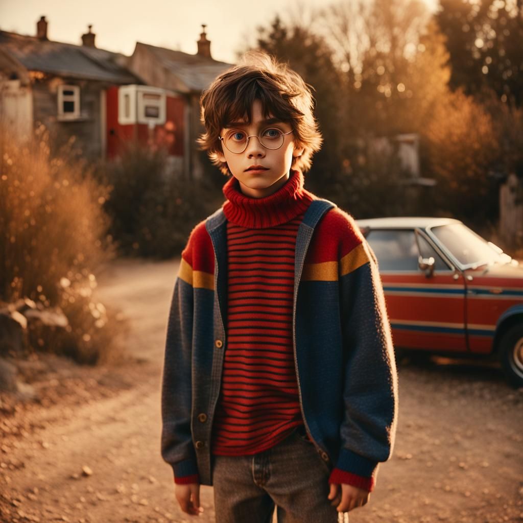 Cinematic Film Still of a Boy in Wes Anderson Style