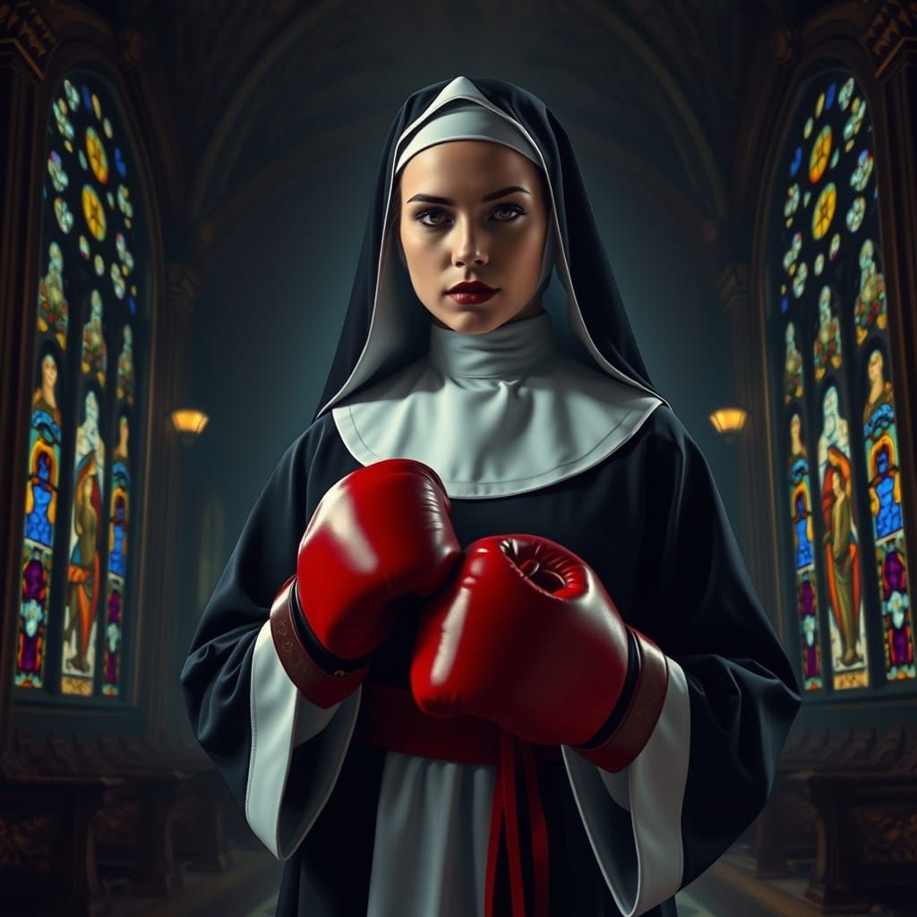 Boxing Nun in Ornate Convent, Caravaggio Lighting