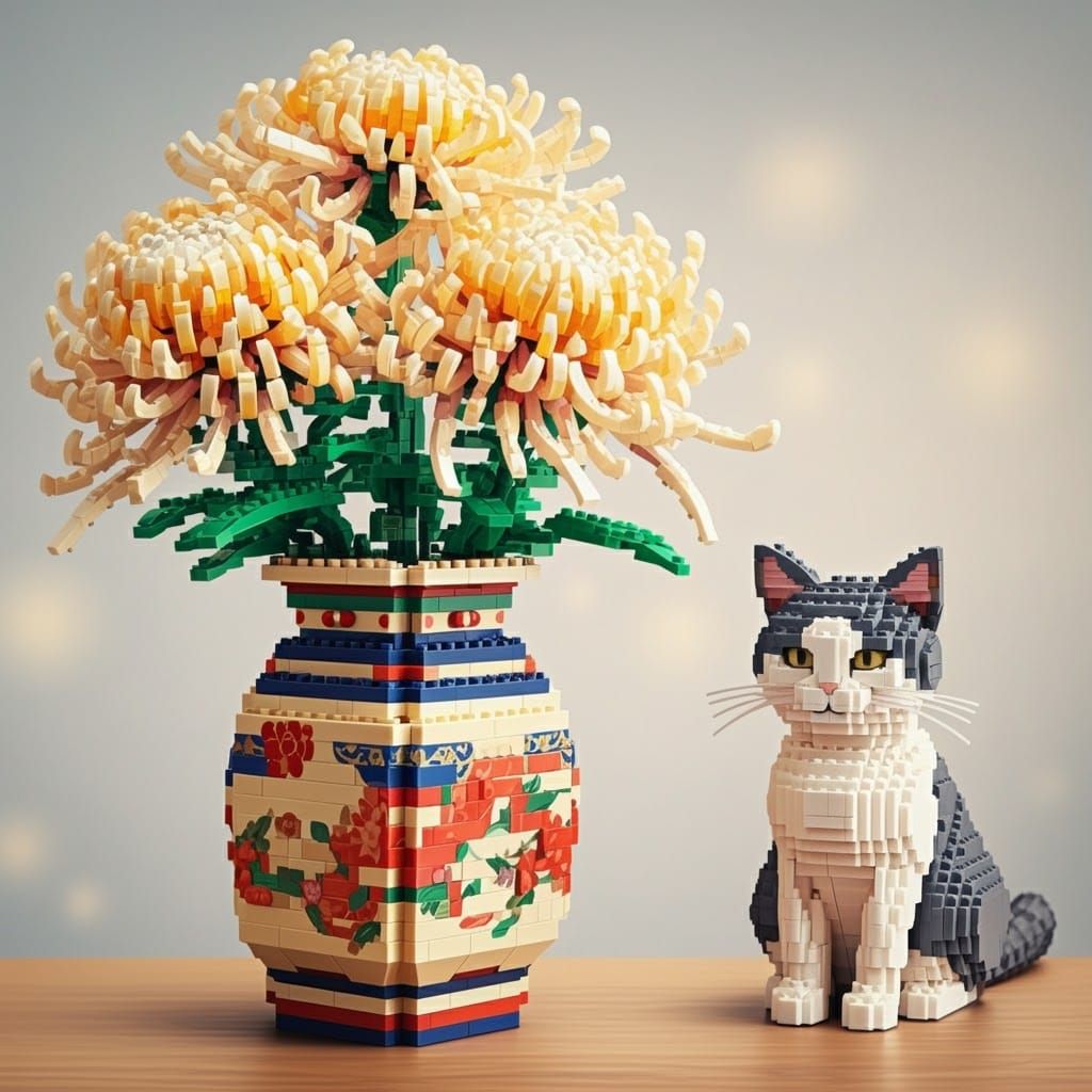 Lego Spider Chrysanthemum in Kutani Vase, Anime Style