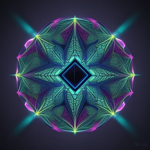 Fractal Maple Leaf Tessellation in Cyberpunk Neon