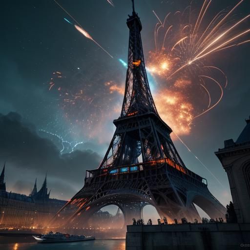 Shrek Destroys Eiffel Tower in Fiery Digital Art