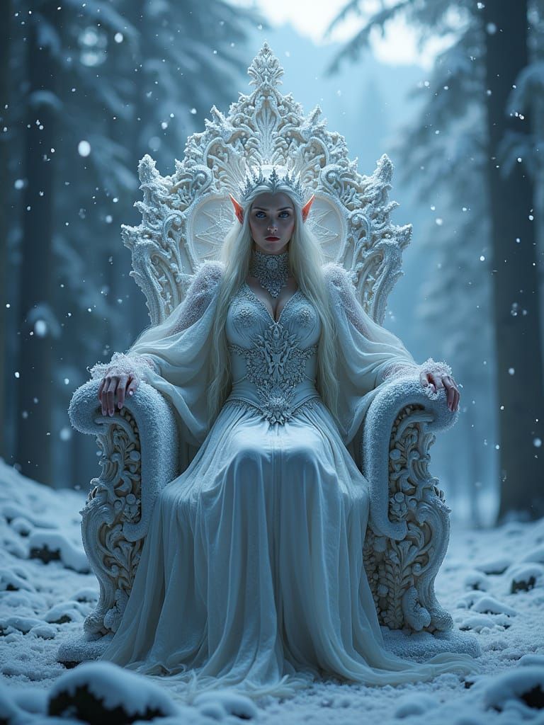 Ethereal Queen Elf in Frosty, Mystical Realm