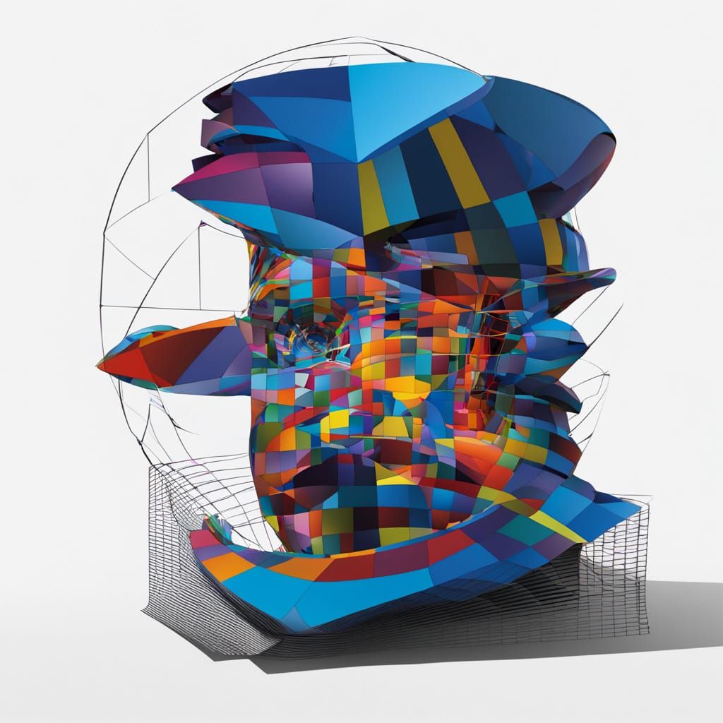 Female Faces in Black Lines with Scaffolding, 360 View