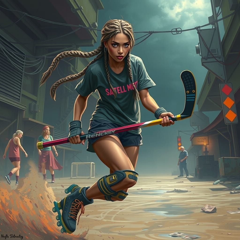 Post-Apocalyptic Hockey Player in Hyperrealistic Style