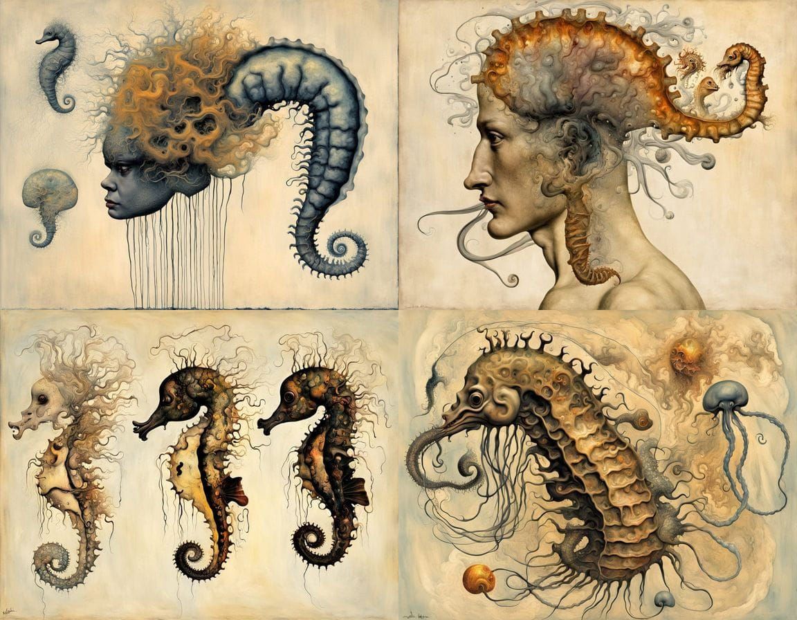 Surreal Seahorse Jellyfish Brain: An Abstract Masterpiece