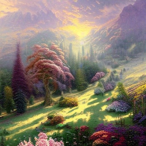 Grandfather Clock in Mountain Meadow, Ethereal Fantasy