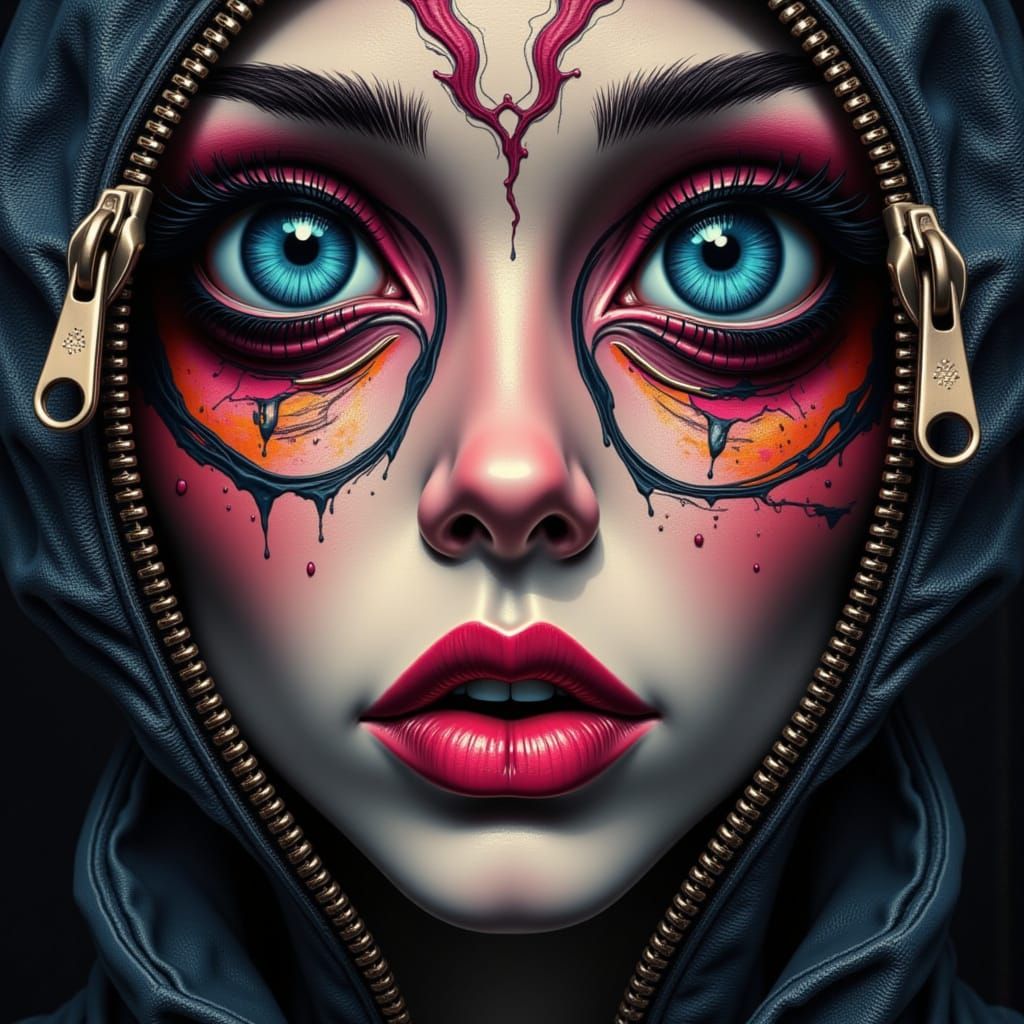 Surreal Zipper Woman Portrait in Digital Art Style