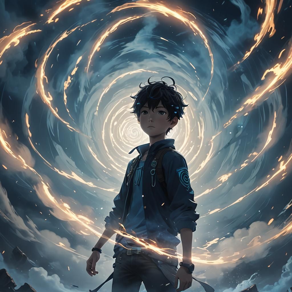 Boy in Maelstrom with Blue Fog: 3D Anime Art