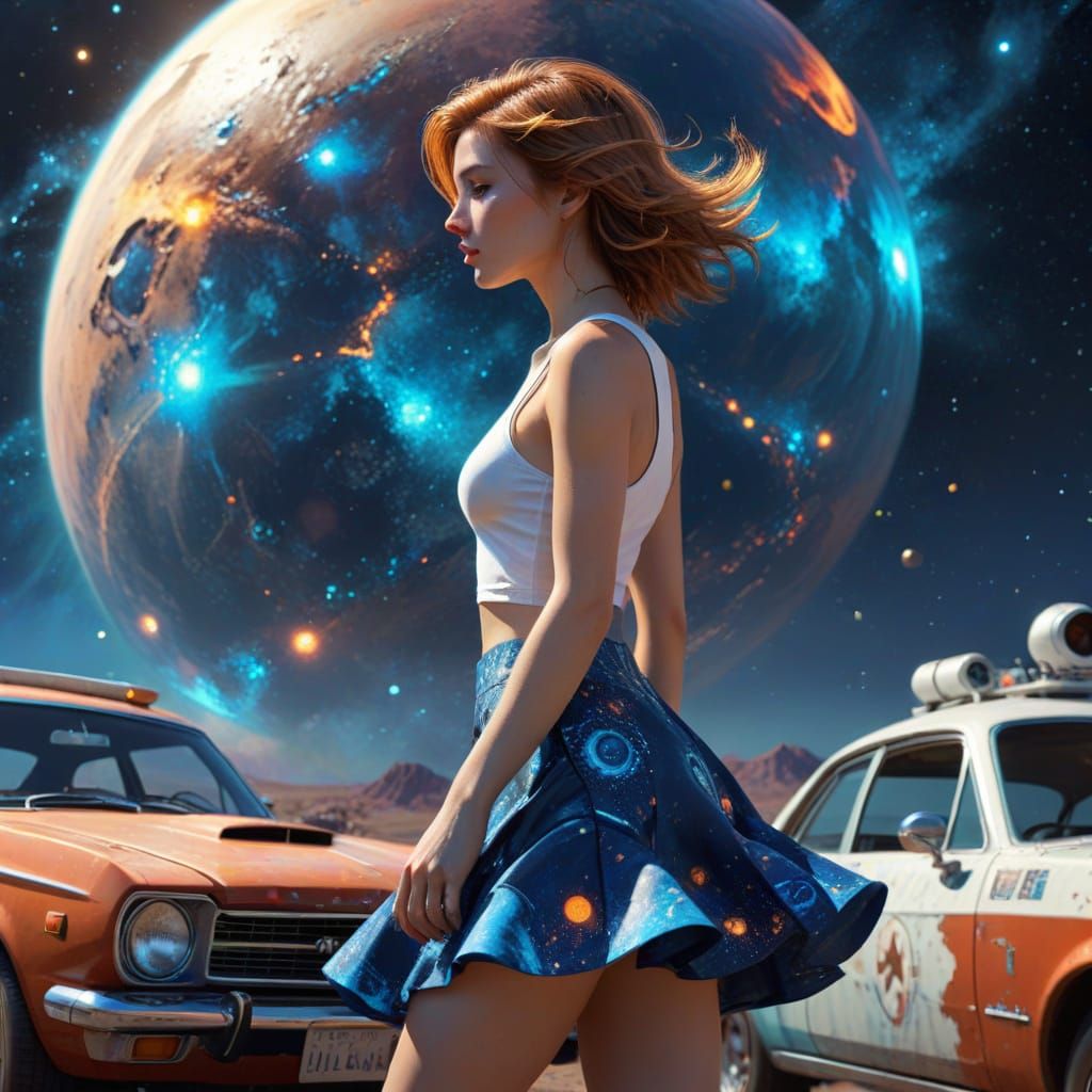 Ethereal Kissing Couple in Vibrant Pastel Galaxy