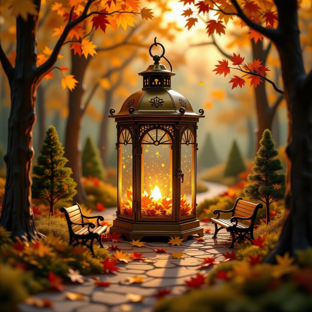 Whimsical Autumn Lantern World with Golden Light