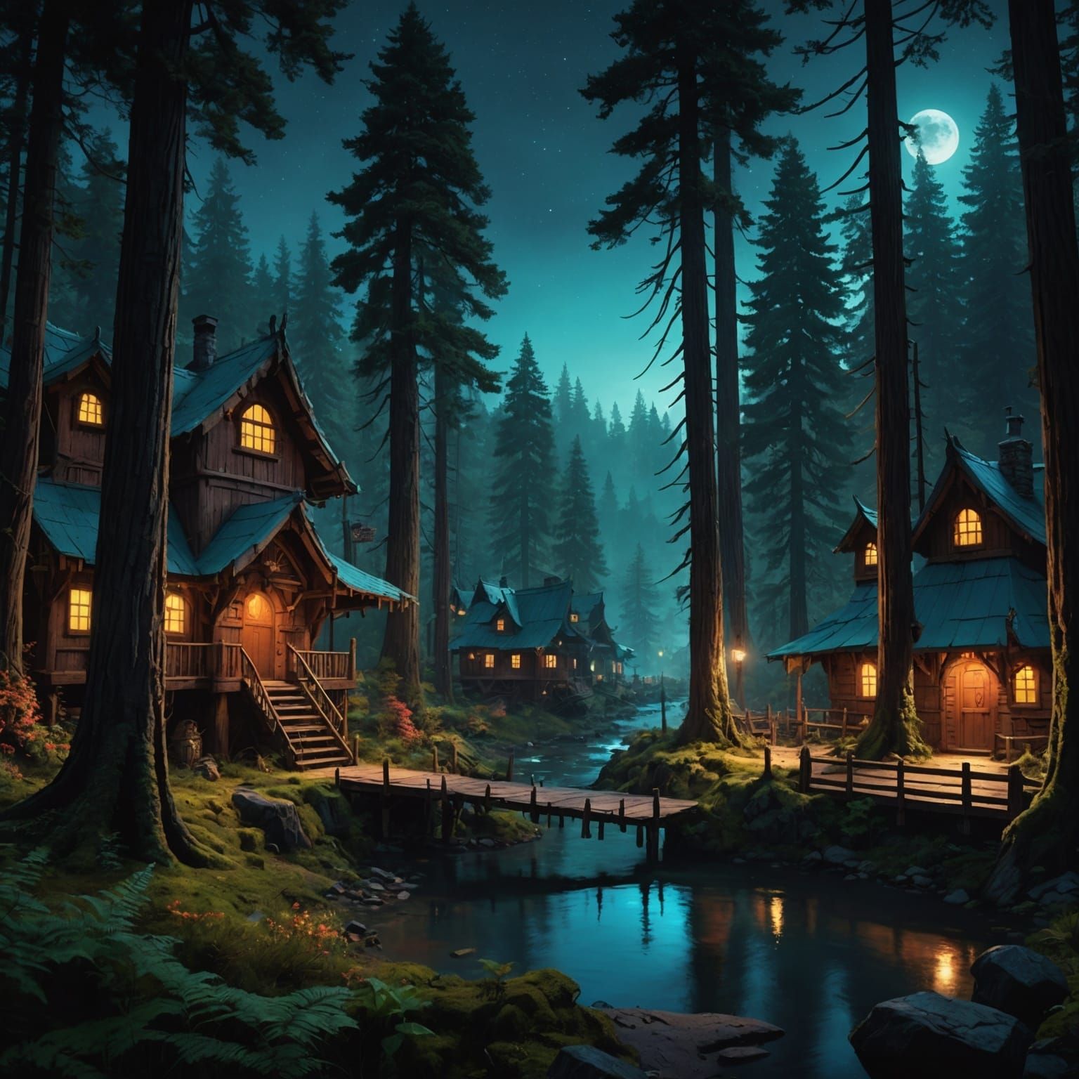 Ewok Village in Redwood Forest as Matte Painting