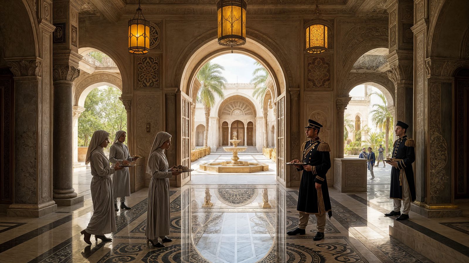 Egyptian Palace Scene, 1850s: Servants and Ceremony