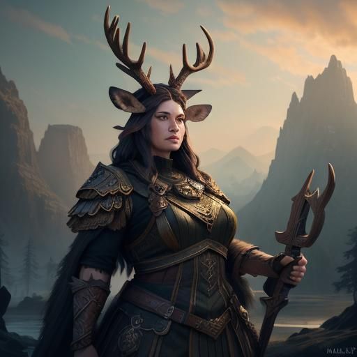 Valkyrie with Antlers: Detailed Matte Painting