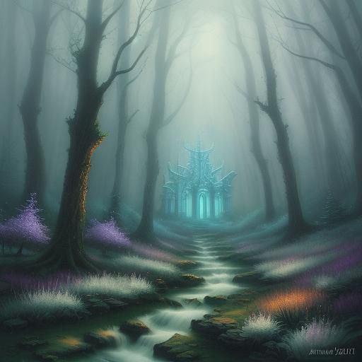 Ethereal White Witch in Autumn Forest