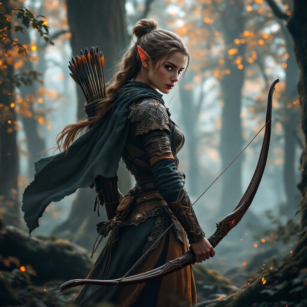 Elven Archer in Mystical Forest: Fantasy Concept Art
