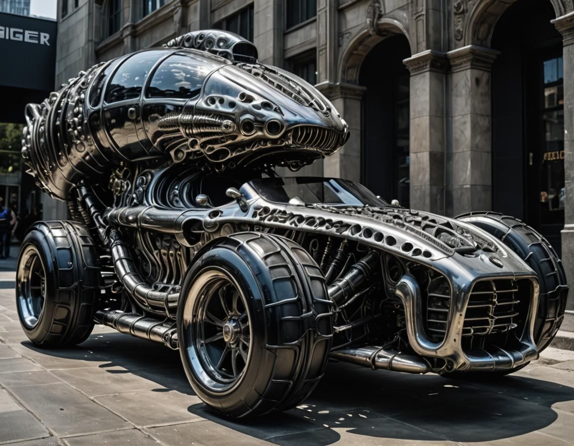 Giger-esque Formula 1 Car in Biomechanical Style
