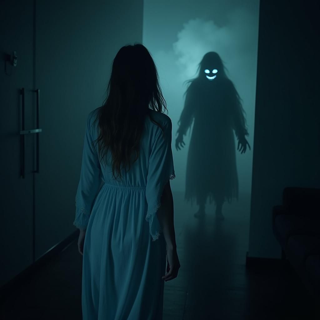 Ominous Figure in a Dimly Lit Room