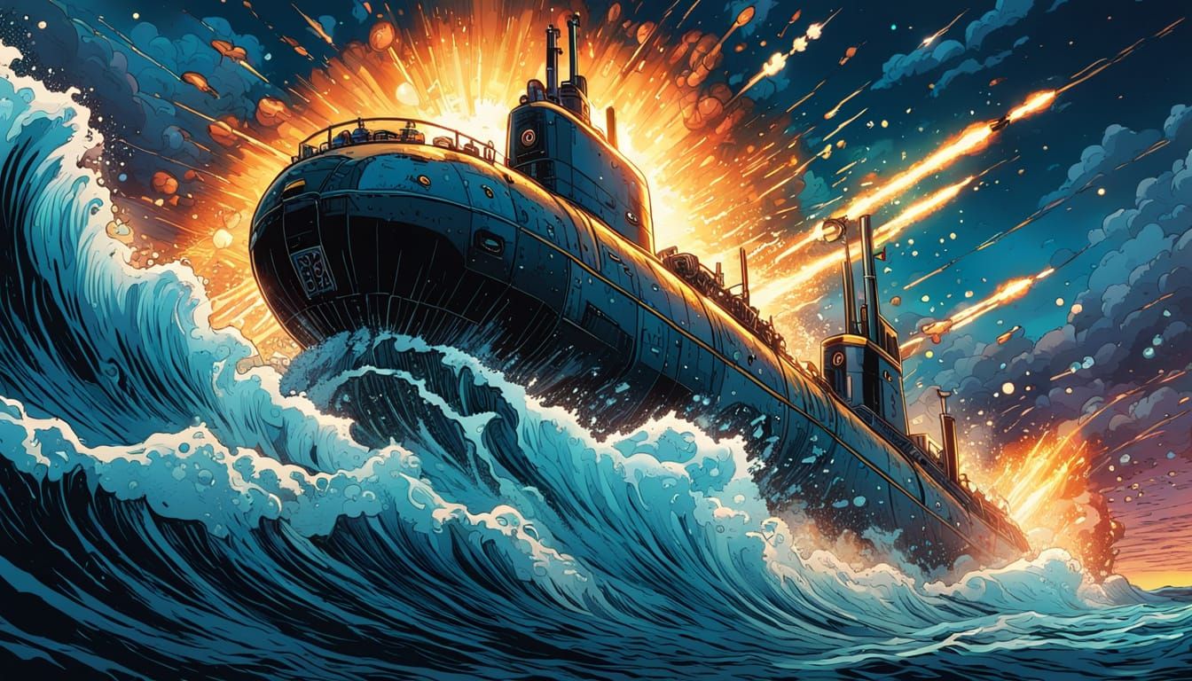 Submarine Missile Launch in Comic Book Style