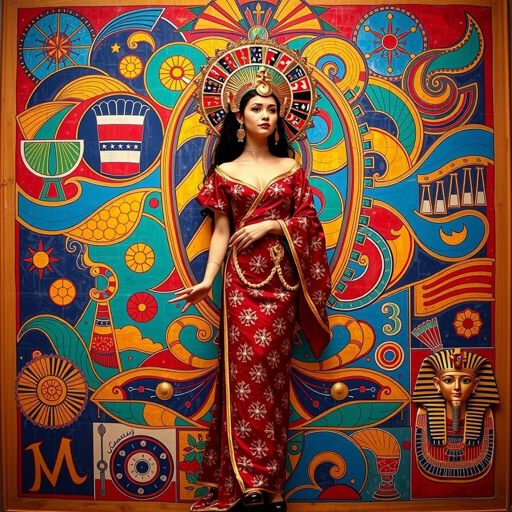 Harlequin Geisha Tutankhamun Full Body Photorealistic