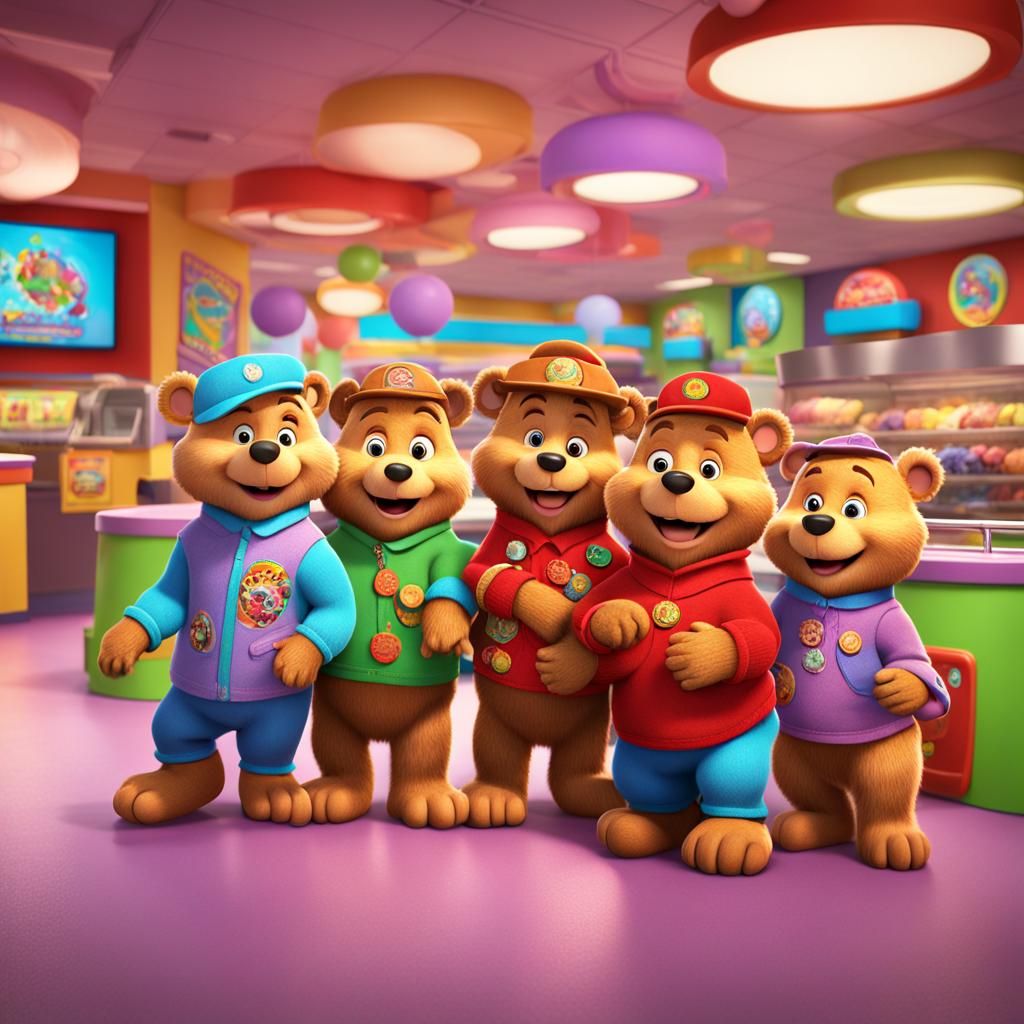 Berenstain Bears Visit Chuck E Cheese: 3D Digital Art