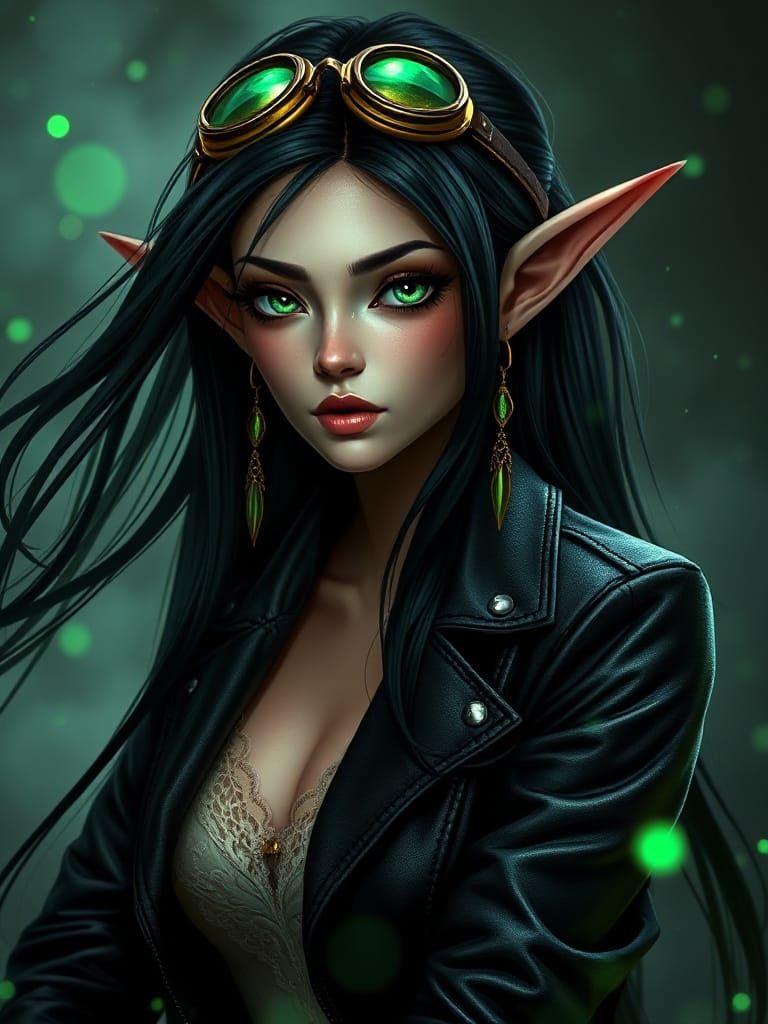 Enigmatic Steampunk Elf Maiden with Emerald Eyes