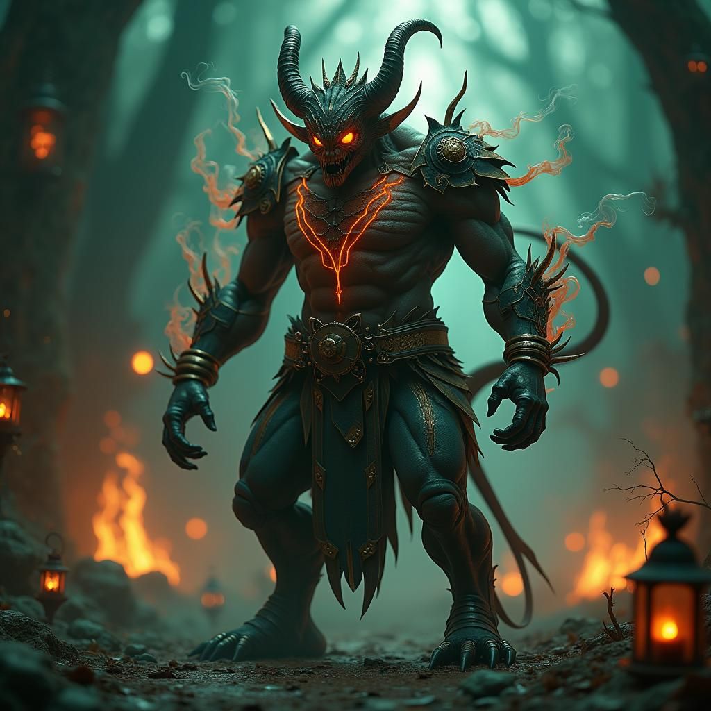 Demonic Whiskey Entity in Smoky Mystical Realm