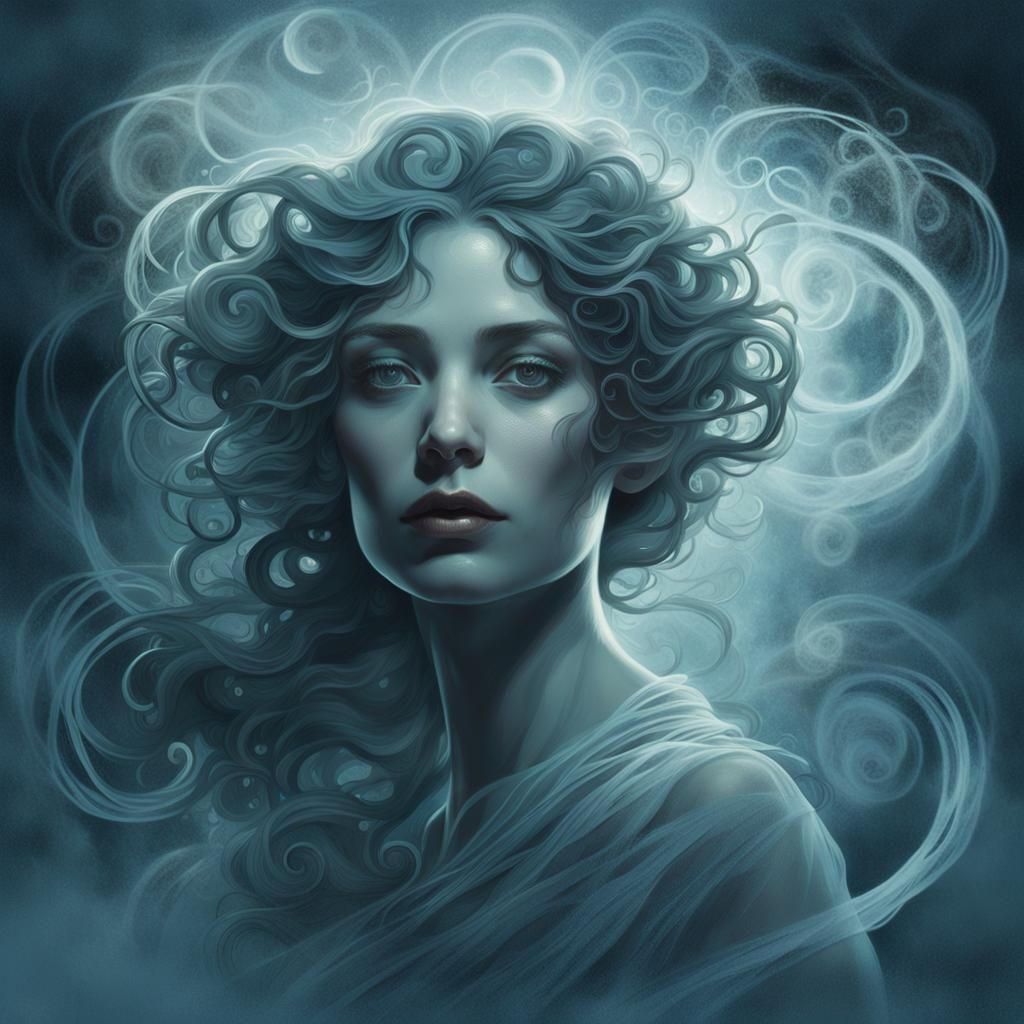 Mystical Mist Maiden in Moonlit Elegance