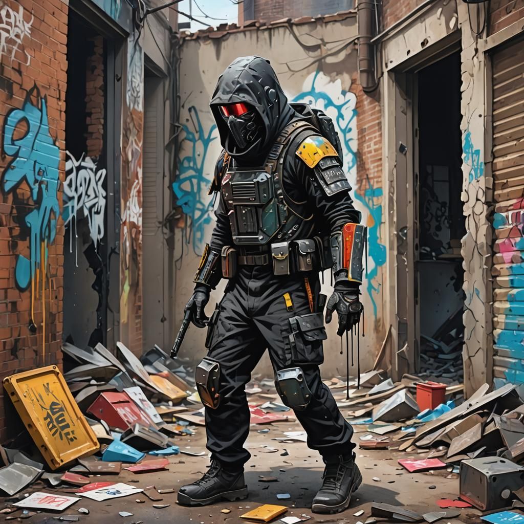 Scavenger in Ruined Building: Graffiti Splash Art