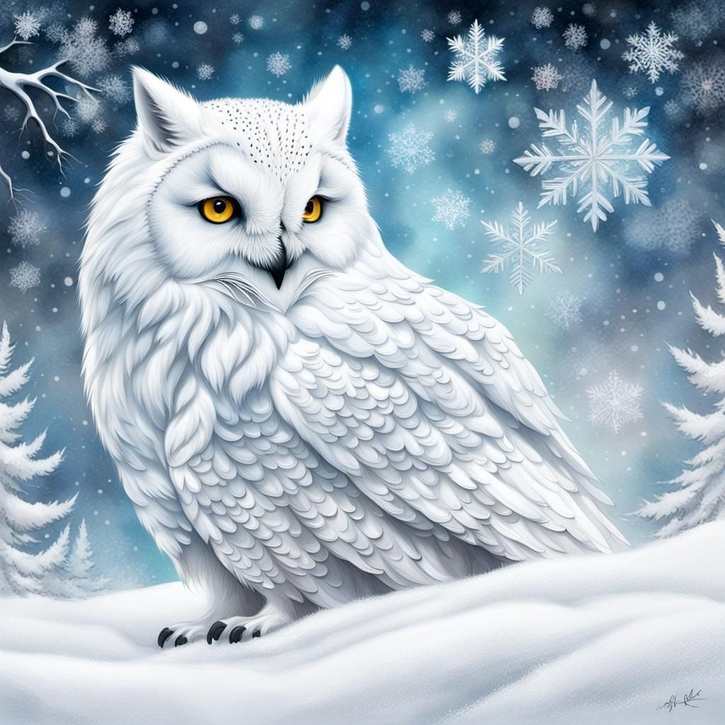 Snowy Owl and Fox in Blizzard, Hyper-Realistic Digital Art