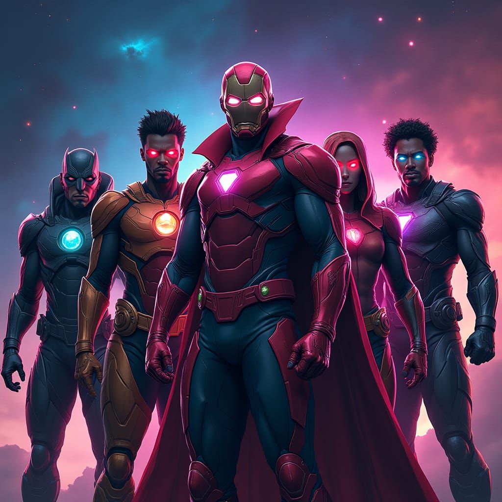 Diverse Heroes Shine Bright in Neon Cosmic Suits