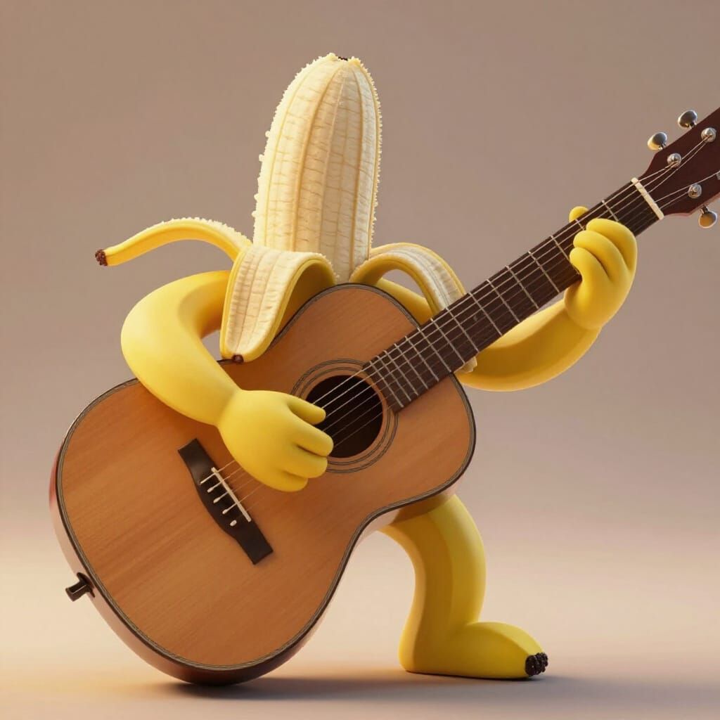Anthropomorphic Banana Musician Playing Guitar