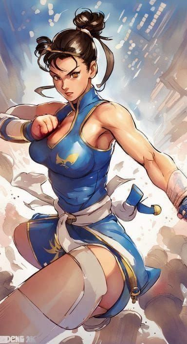 Chun-Li Comic Art in Watercolor and Ink