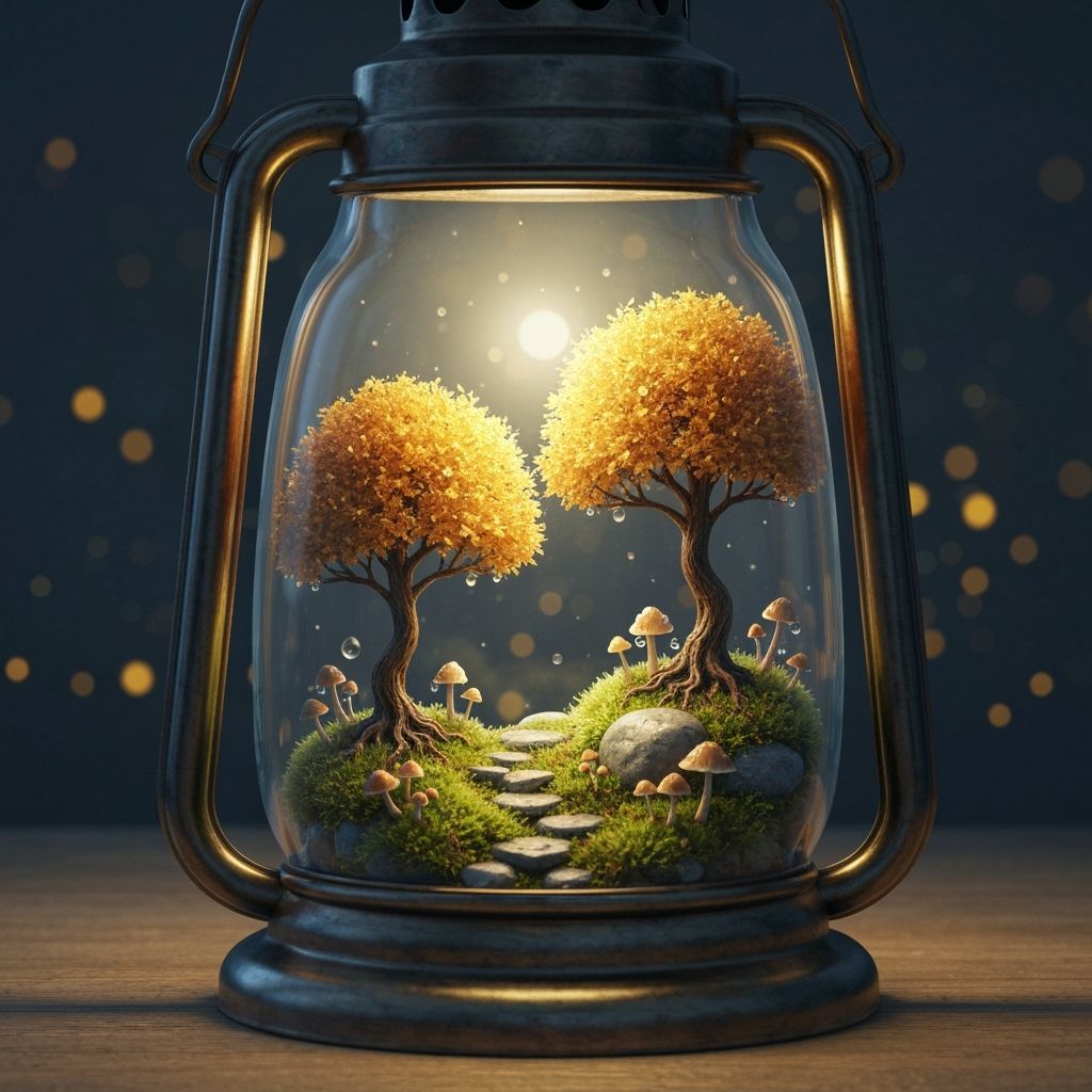 Enchanted Autumn Forest Inside a Vintage Lantern