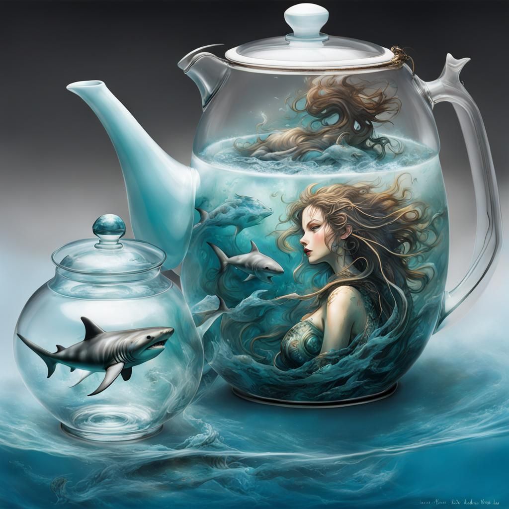 Biopunk Shark and Jellyfish Hybrid in Airbrush Style