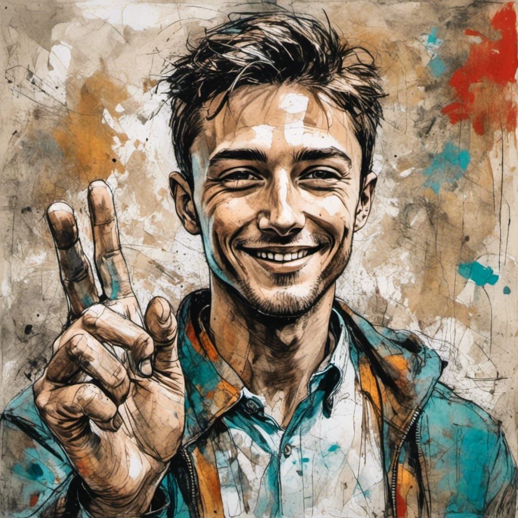 Mixed Media Farewell: A Young Man's Sad Smile