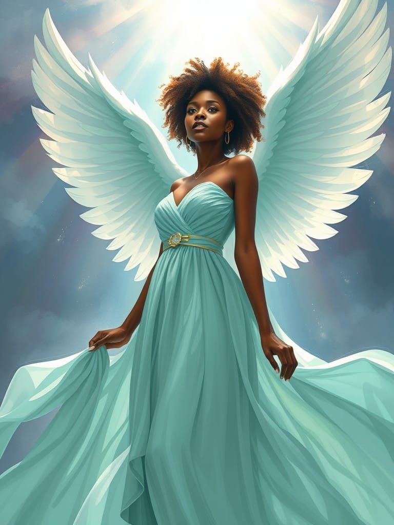 Angel in Heavenly Light: A Beautiful African American Woman ...